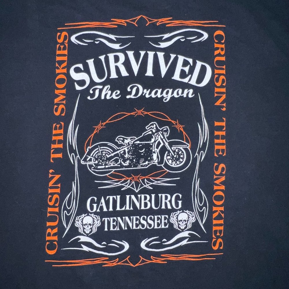Gatlinburg "I Survived The Dragon" Men’s XL Cruisin' The Smokies Black Shirt